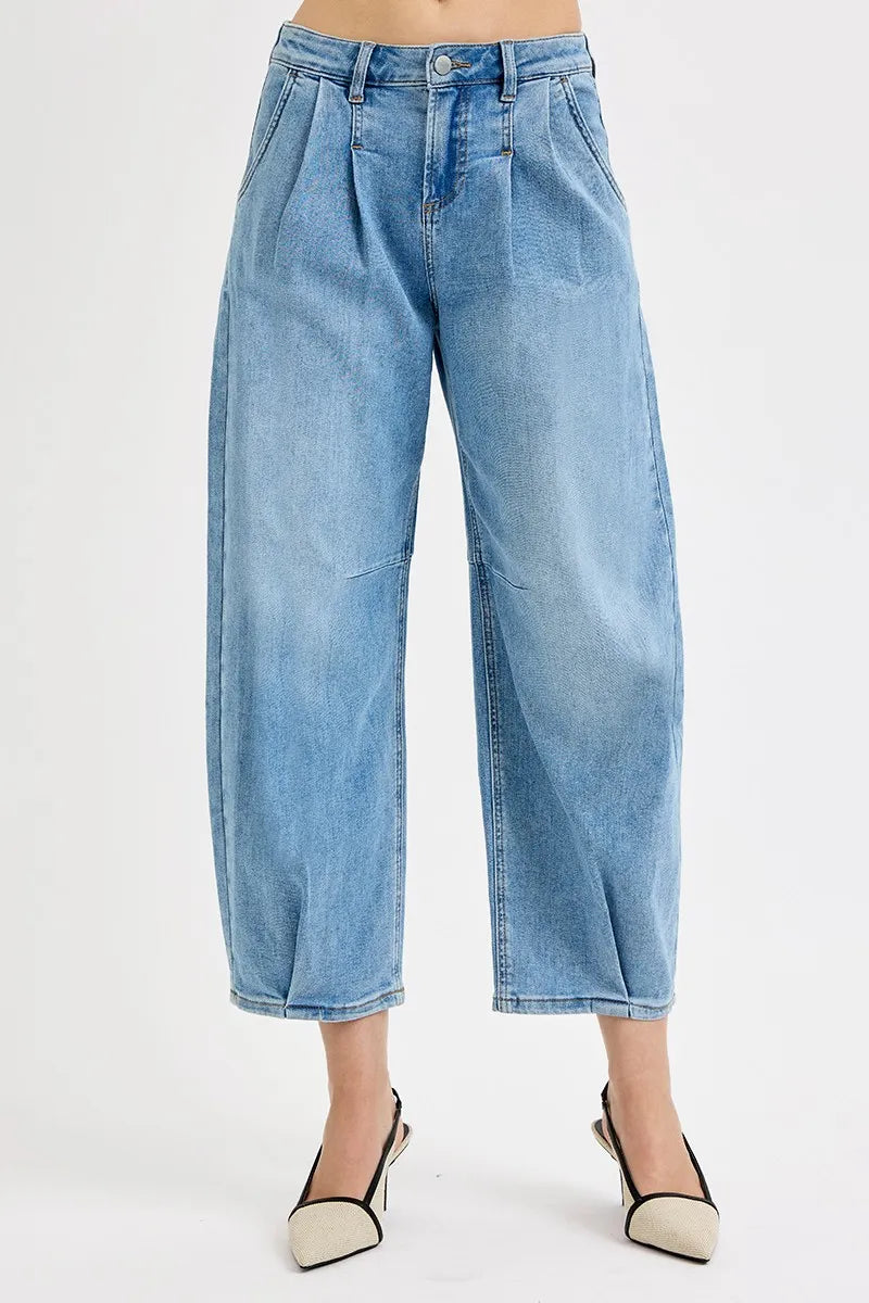 RISEN Full Size Mid Rise Fit Crop Wide Volume Leg Jeans Plus Size Jeans