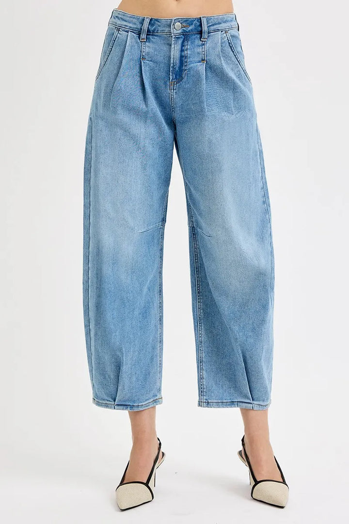 RISEN Full Size Mid Rise Fit Crop Wide Volume Leg Jeans Plus Size Jeans