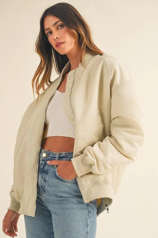 MABLE Back Ruched Utiltiy Bomber Jacket | Daverri Fashions