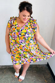 Indigo & Lemon Floral Babydoll Ruffle Dress | Daverri Fashions
