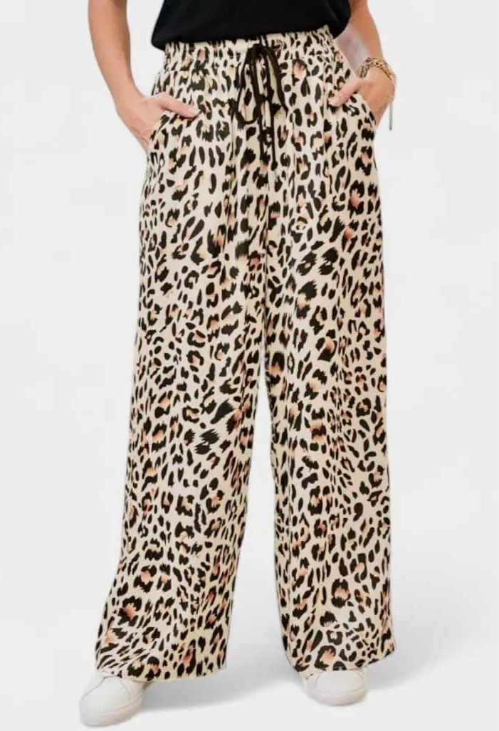 Allover Leopard Print Wide Leg Pants | Pants Daverri Fashions