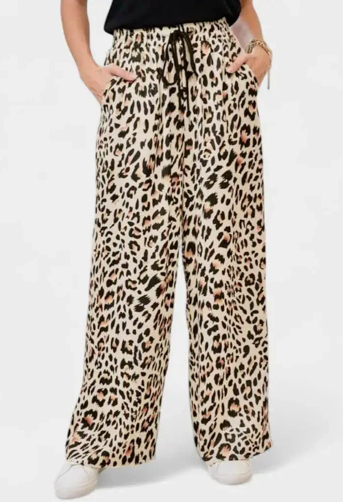 Allover Leopard Print Wide Leg Pants - DAVERRI FASHIONS