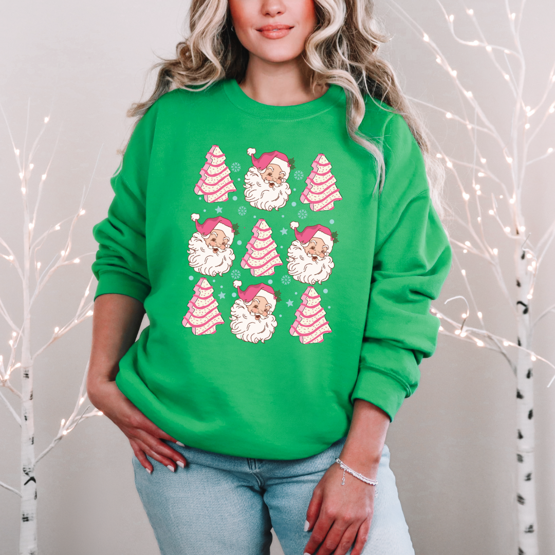 Christmas Cake Santa Graphic Sweatshirt Womens