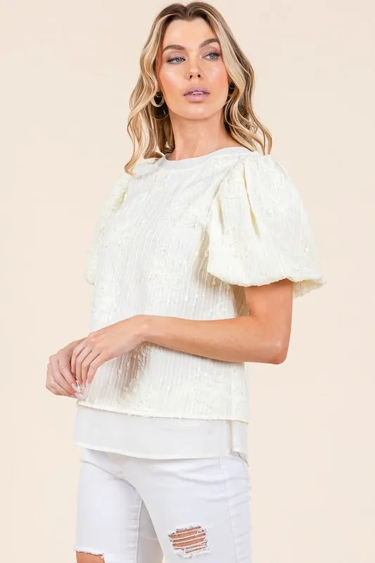 Lime 'N' Chili Floral Textured Puff Sleeve Top