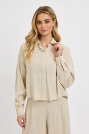 RISEN Button Down Long Sleeve Shirt TAUPE