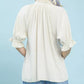 Umgee linen scalloped ruffle neck blouse in oatmeal with ruffled sleeves