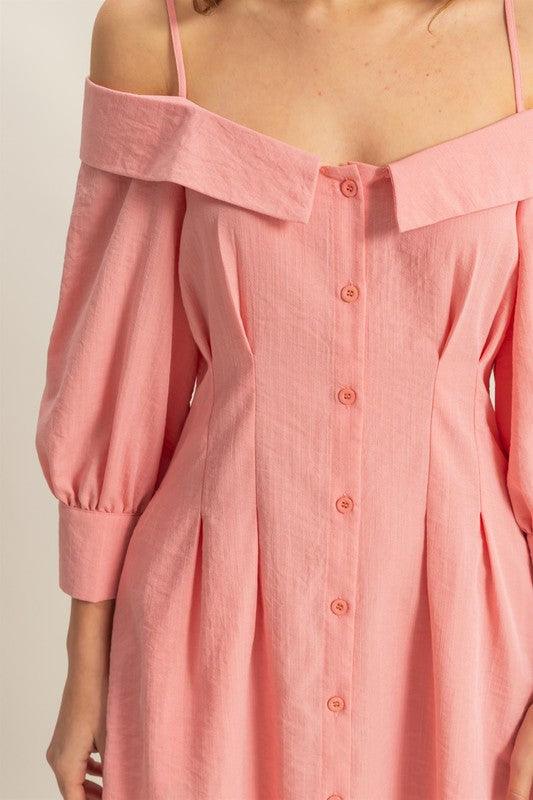 HYFVE Button Down Spaghetti Strap Mini Dress with Pockets Mini Dresses