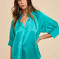 Annie Wear Satin V Neck Open Short Sleeve Woven Blouse Top - DAVERRI FASHIONS