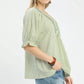Light green and white Umgee Stripe V-Neck Blouse with ruffles