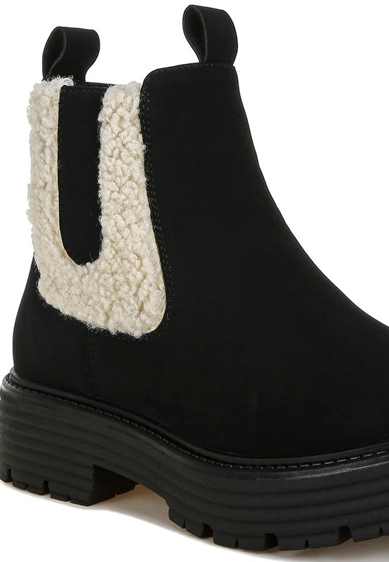 Mothman Faux Fur Detail Chunky Ankle Boots | Boots Daverri Fashions