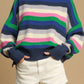 Rainbow Striped Crew Neck Drop Shoulder Sweater - DAVERRI FASHIONS