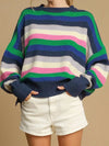 Rainbow Striped Crew Neck Drop Shoulder Sweater - DAVERRI FASHIONS