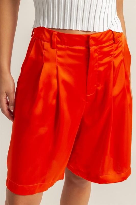 HYFVE High-Waist Pleated Satin Shorts | Shorts Daverri Fashions