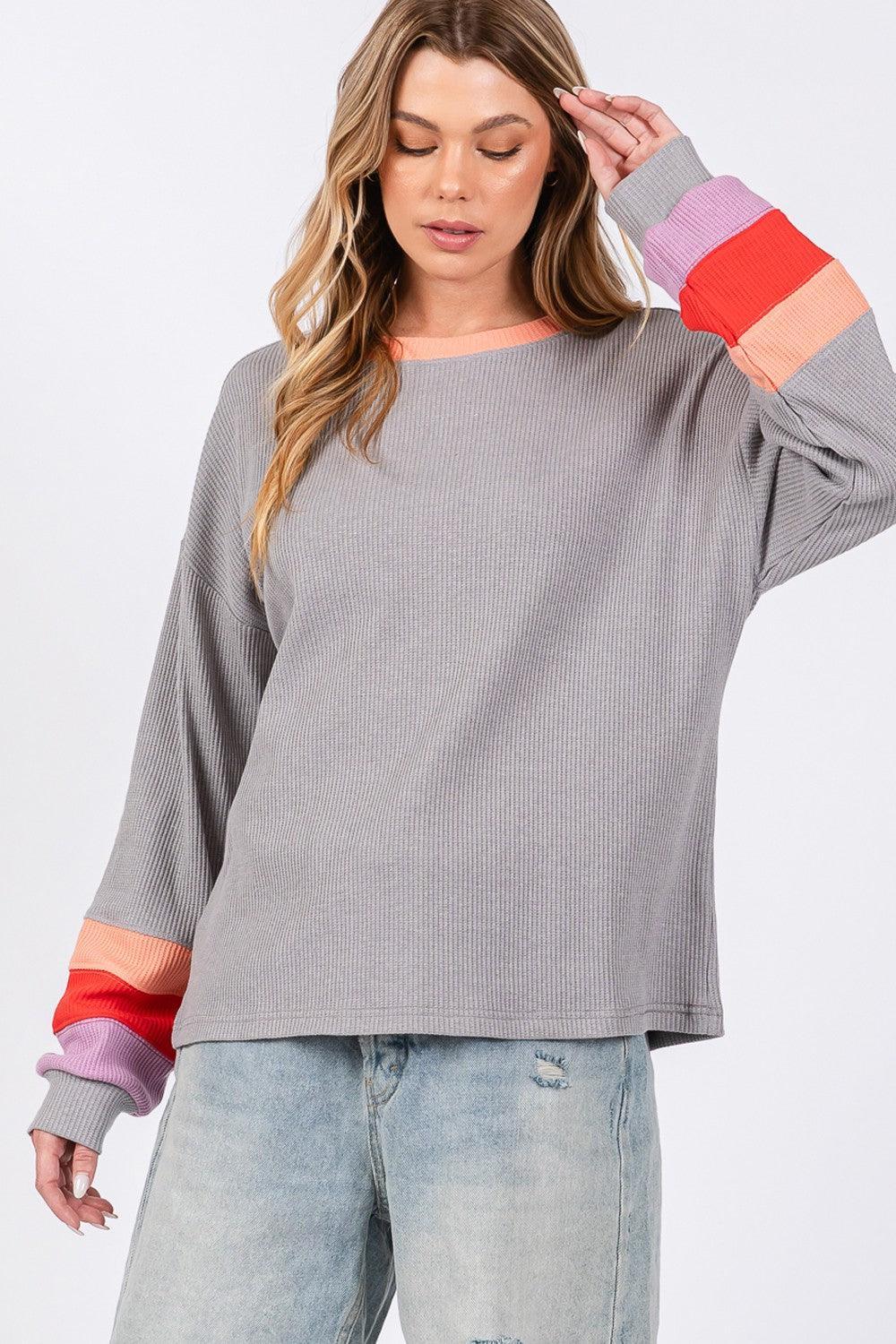 SAGE + FIG Color Block Waffle Knit T-Shirt - DAVERRI FASHIONS