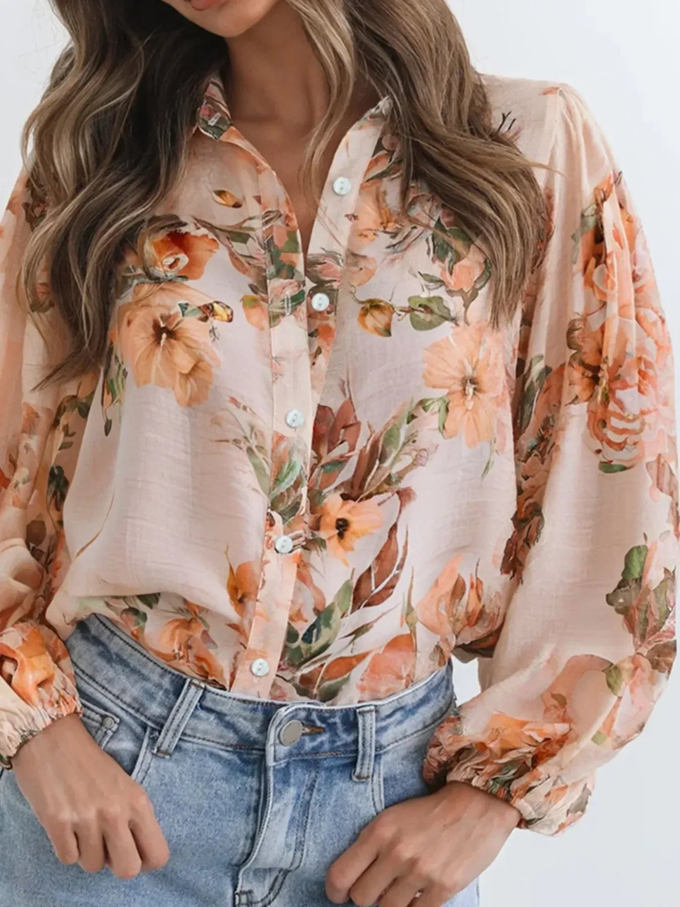 Floral Print Button-Up Shirt - DAVERRI FASHIONS