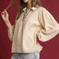 Umgee Long Sleeve Blouse with Leopard Print Trim - DAVERRI FASHIONS