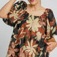 Umgee Full Size Print Round Neck Puff Sleeve Top Plus Size Tops