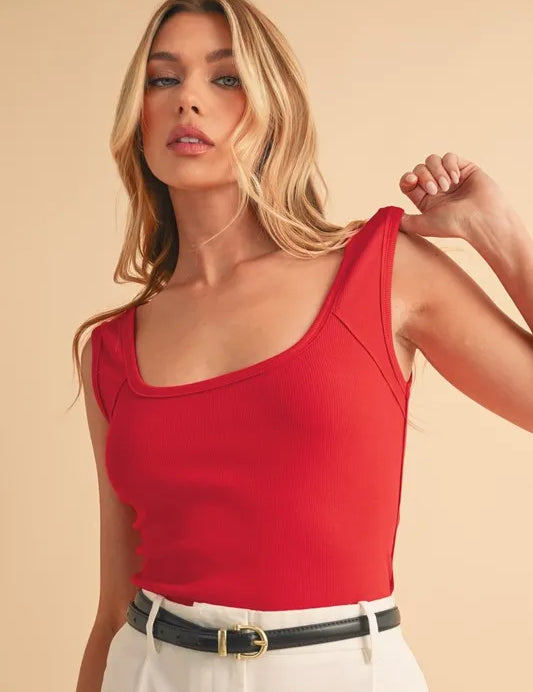 CHERRY Aemi+Co Square Neck Wide Strap Tank | Daverri Fashions
