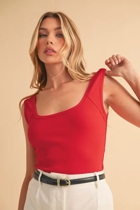 Aemi+Co Square Neck Wide Strap Tank CHERRY