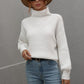 Daverri high neck balloon sleeve rib-knit pullover sweater in white