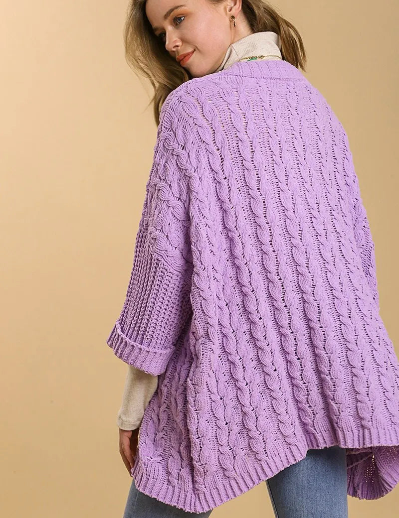 Umgee Full Size Cable Knit Open Front Long Sleeve Cardigan | Cardigans Daverri Fashions