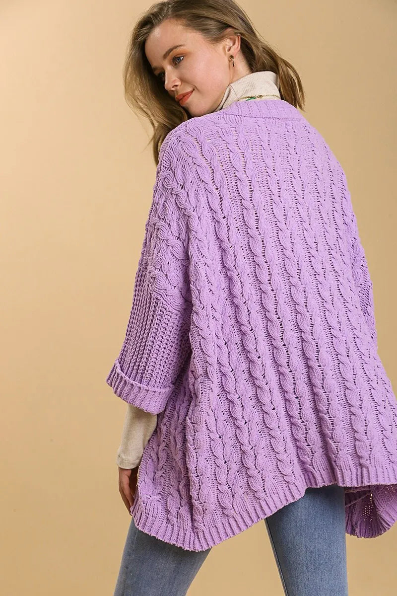 Umgee Full Size Cable Knit Open Front Long Sleeve Cardigan | Cardigans Daverri Fashions