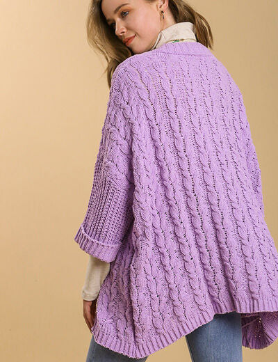 Umgee Full Size Cable Knit Open Front Long Sleeve Cardigan