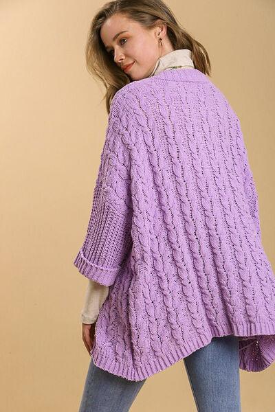 Umgee Full Size Cable Knit Open Front Long Sleeve Cardigan Cardigans