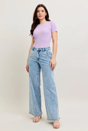 Judy Blue Full Size High Waist Wide Leg Jeans with Skewed Inseam Plus Size | Jeans Daverri Fashions