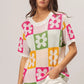 BiBi Flower Checker Pattern Lightweight Sweater Top - DAVERRI FASHIONS