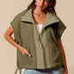 Olive green oversized soft sherpa fur sleeveless vest jacket