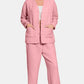 Zenana Quilted Button Up Long Sleeve Top and Pants Lounge Set Pink - DAVERRI FASHIONS