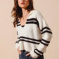 SO ME Fuzzy Hairy Stripe Deep U Neck Swetaer - DAVERRI FASHIONS