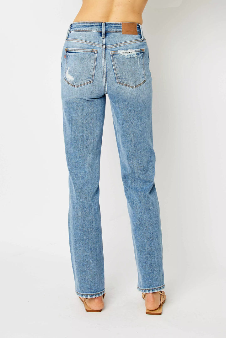 Judy Blue Full Size High Waist Straight Jeans with Heavy Destroy Plus Size | Jeans Daverri Fashions