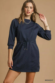 MIDNIGHT Umgee Drawstring Cable Knit Mini Dress with Pockets | Mini Dresses Daverri Fashions