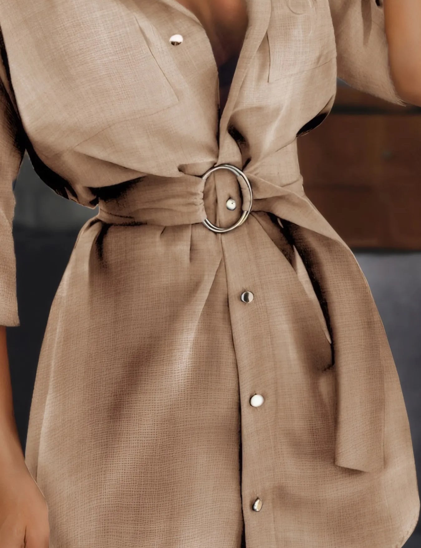 Button-Front Belted Shirt Dress | Mini Dresses Daverri Fashions