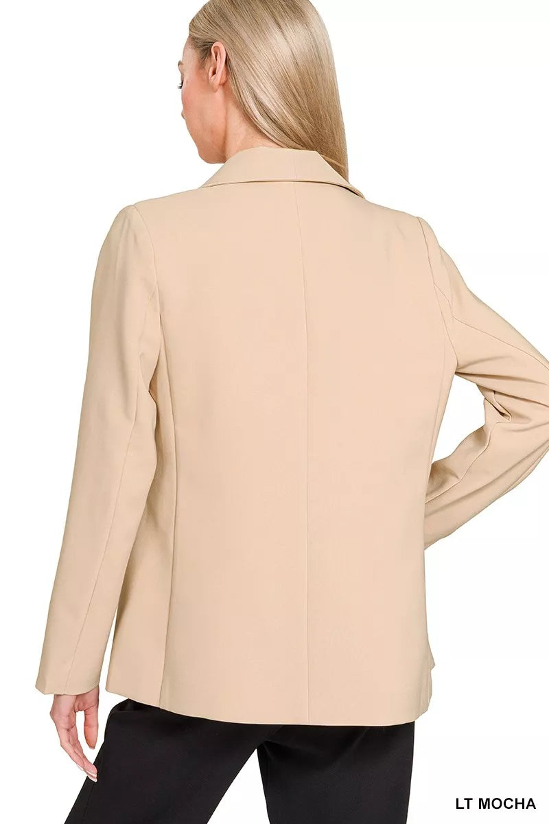 Zenana Woven Long Sleeve Blazer With Lining | Daverri Fashions