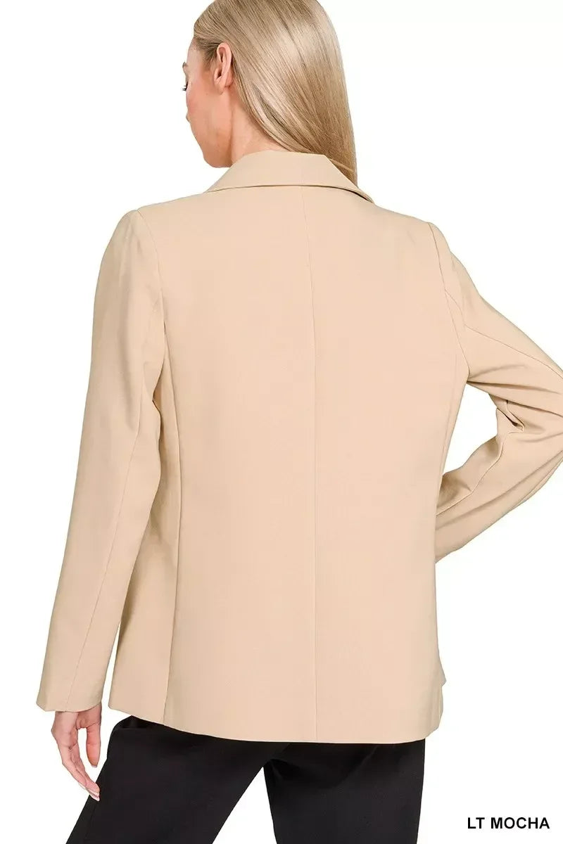 Zenana Woven Long Sleeve Blazer With Lining - DAVERRI FASHIONS