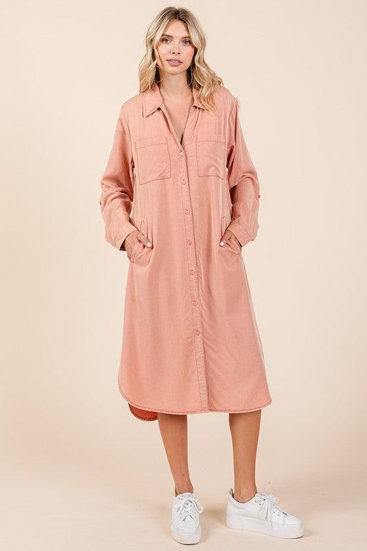 Mittoshop Button Down Long Sleeve Shirt Dress - DAVERRI FASHIONS