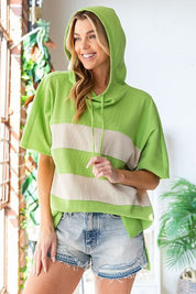 First Love Color Block Short Sleeve Hooded Top Hoodies