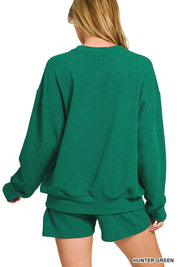 Zenana Slub Long Sleeve Top and Shorts Set | Loungewear Sets Daverri Fashions