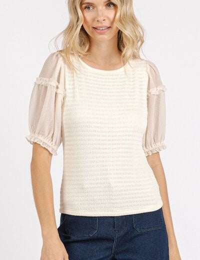 Mittoshop Frill Round Neck Half Sleeve Blouse Cream