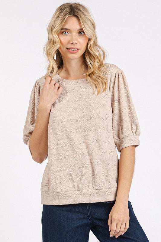 Mittoshop Fan Shell Texture Short Puff Sleeve Knit Top Tops