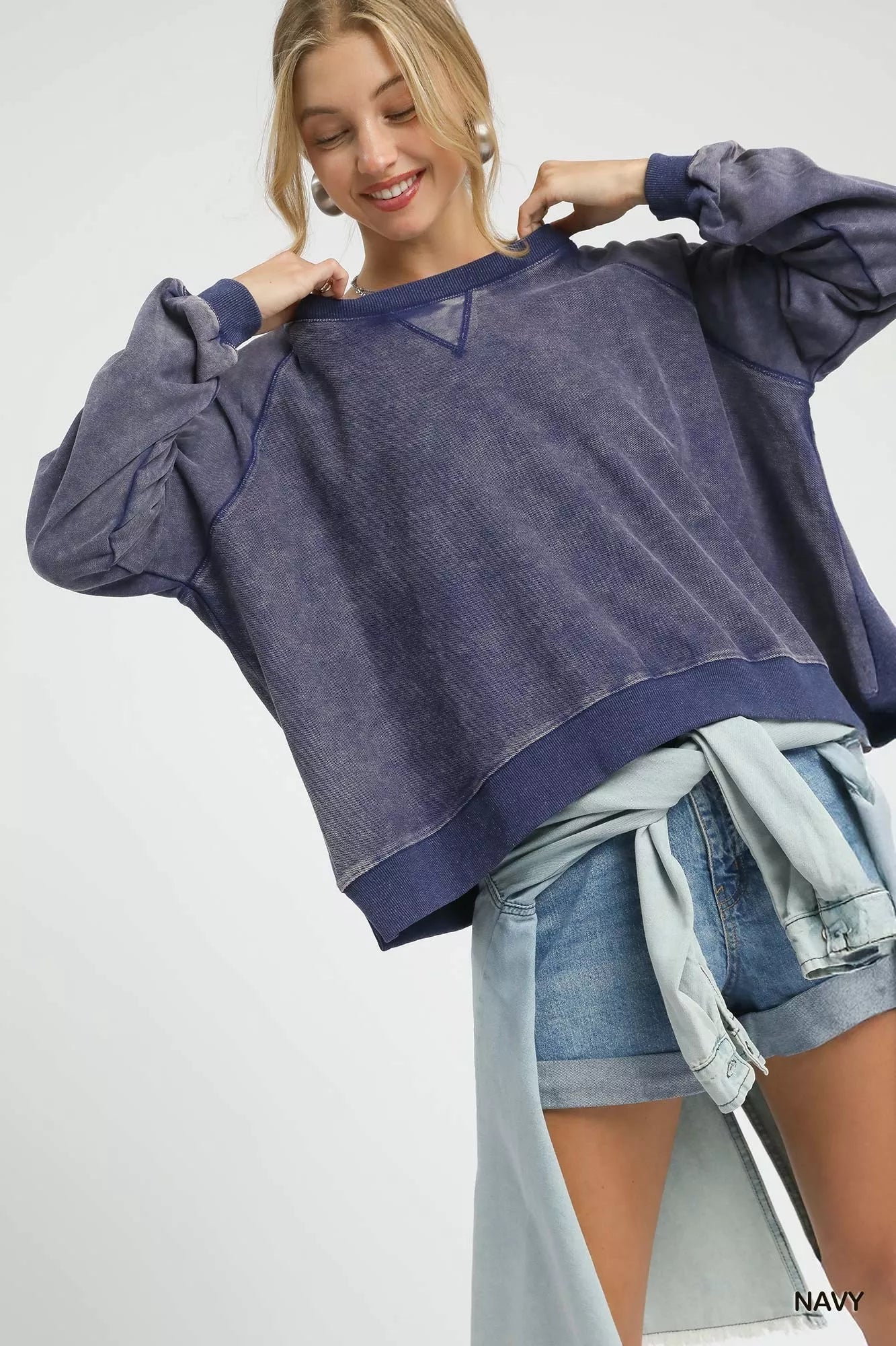 Umgee Mineral Wash French Terry Sweatshirt Sweatshirts