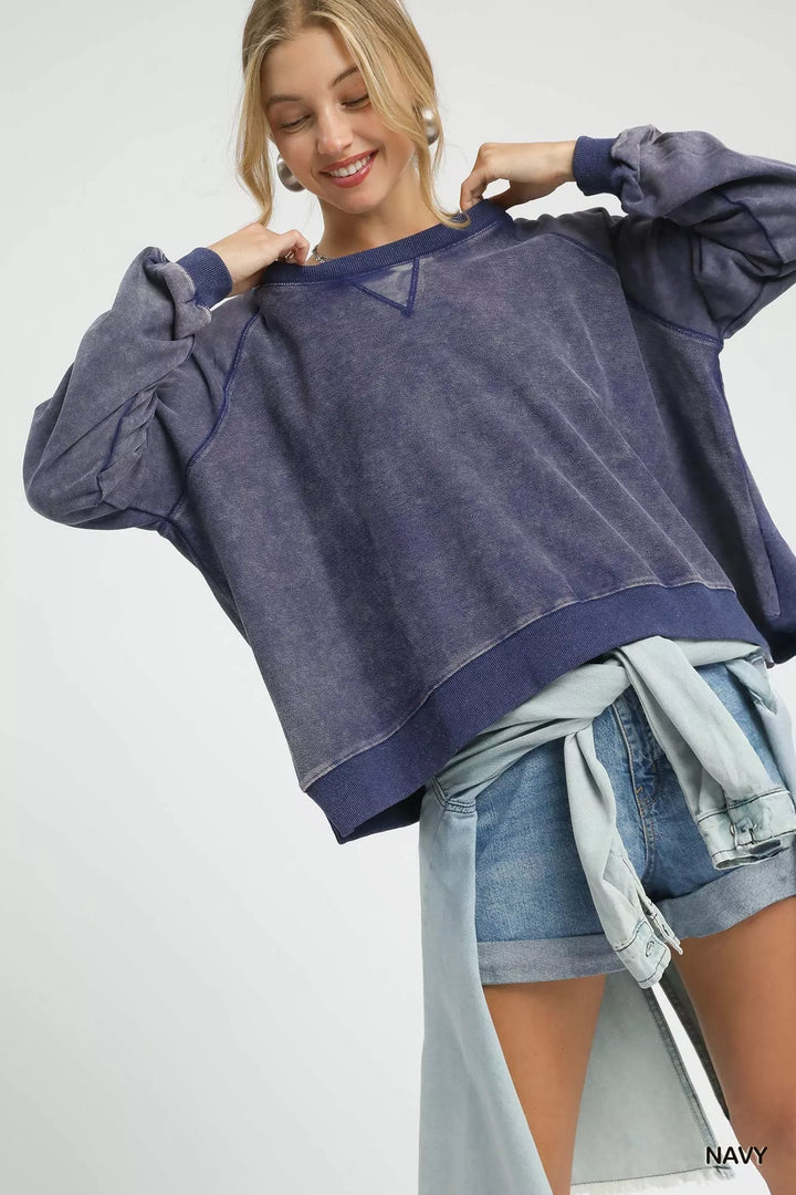 Umgee Mineral Wash French Terry Sweatshirt Sweatshirts