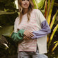 BiBi Exposed Seam Slit Striped Round Neck T-Shirt T-Shirts