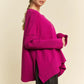Vibrant fuchsia Davi & Dani ribbed V-neck sweater with asymmetrical hem