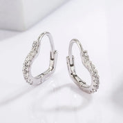 925 Sterling Silver Zircon Heart Shape Hoop Earrings with Clear Gems