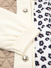 Leopard Waffle Quilted Patchwork Button Front Jacket | Jackets Daverri Fashions