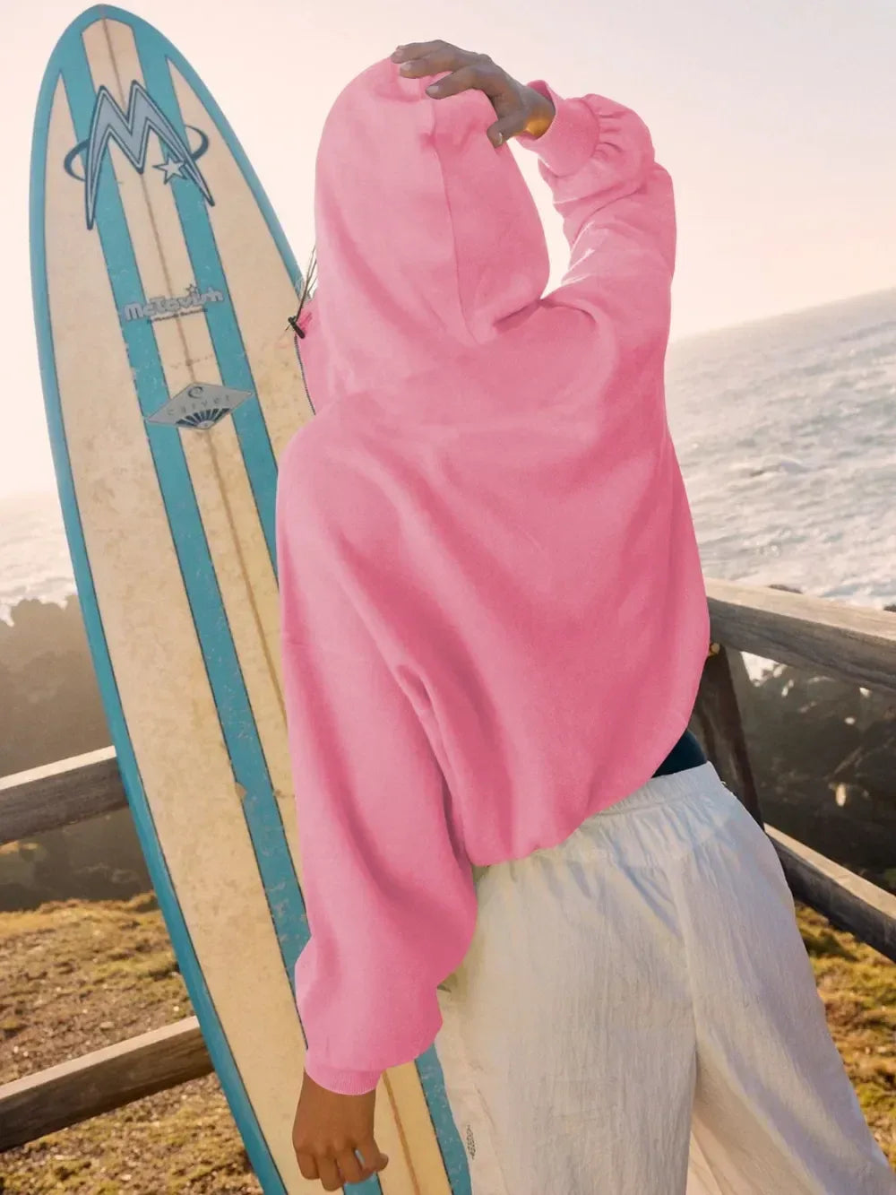 Half Zip Pocketed Dropped Shoulder Hoodie - DAVERRI FASHIONS